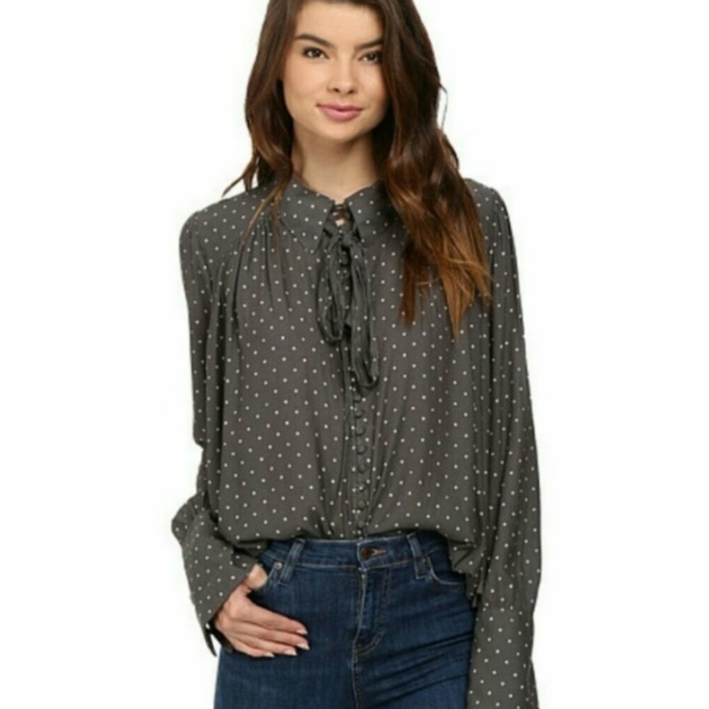 FREE PEOPLE Modern Muse Oversized Polka Dot Blouse EUC sz XS
